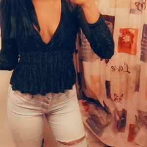 FOREVER 21 sparkly fully mesh long sleeve top